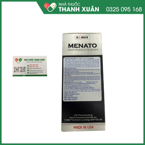 Menato hỗ trợ bổ thận tráng dương, tăng cường sinh lực
